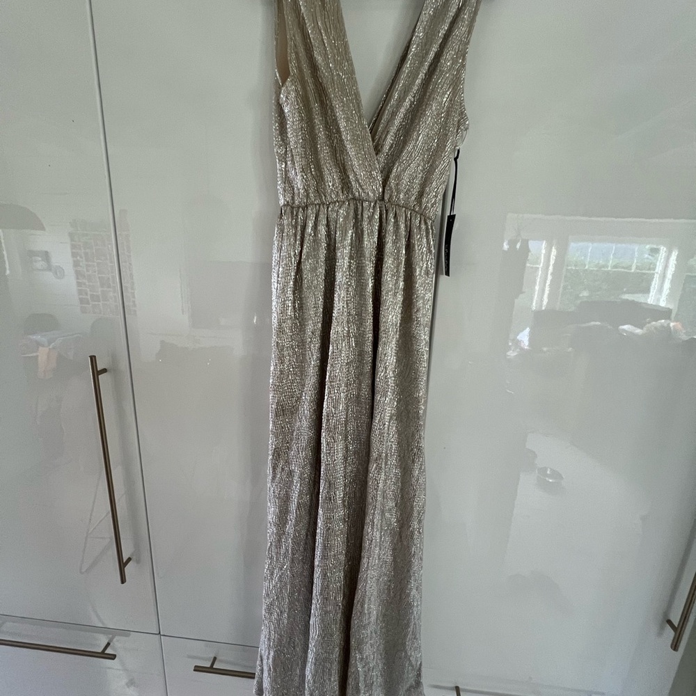 Lulu's Shimmering Silver Maxi Dress